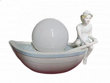 Polychrome porcelain table lamp with gondolier, 1950s