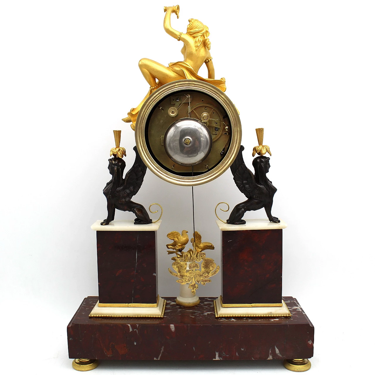 Directoire bronze and marble table pendulum clock, late 18th century 5