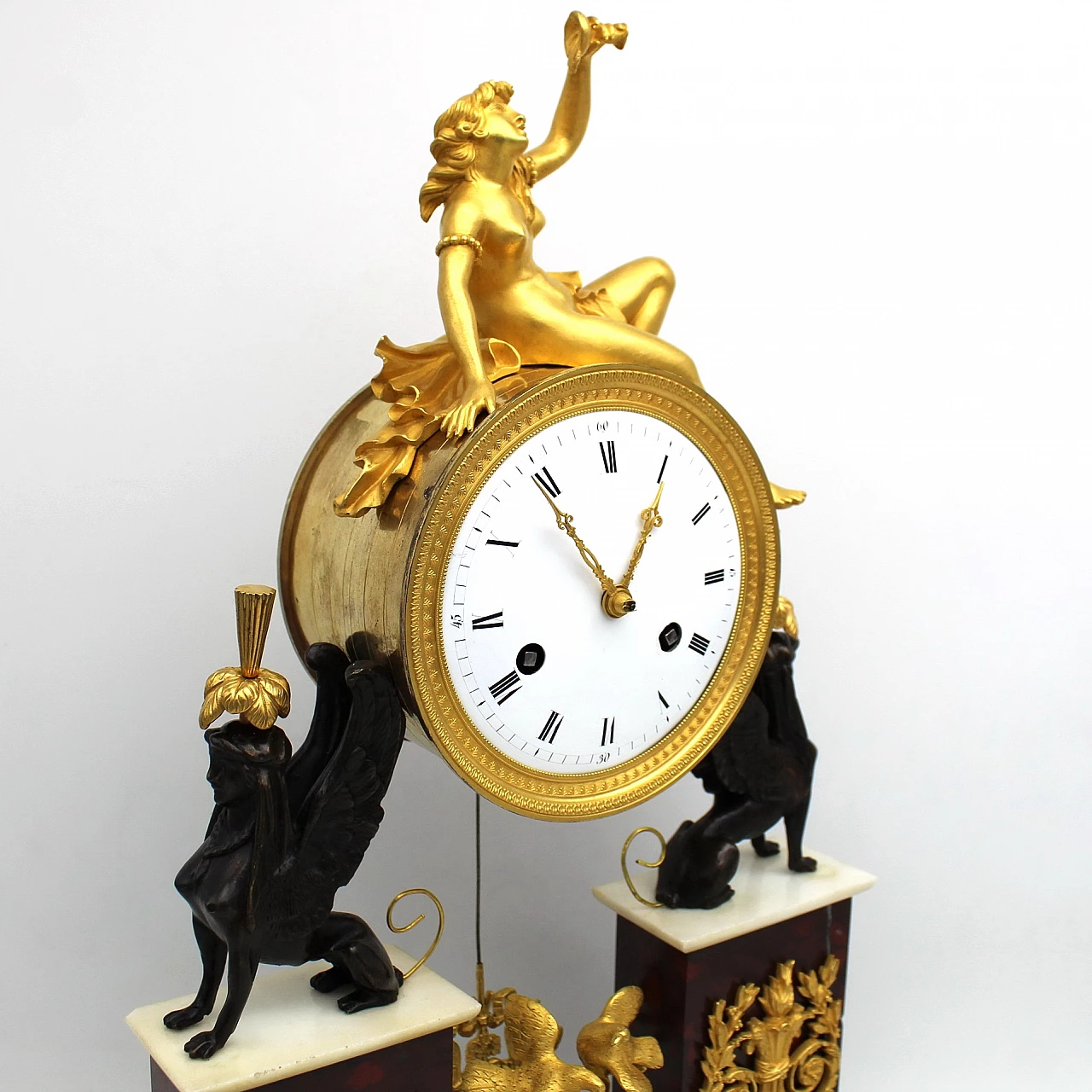 Directoire bronze and marble table pendulum clock, late 18th century 9