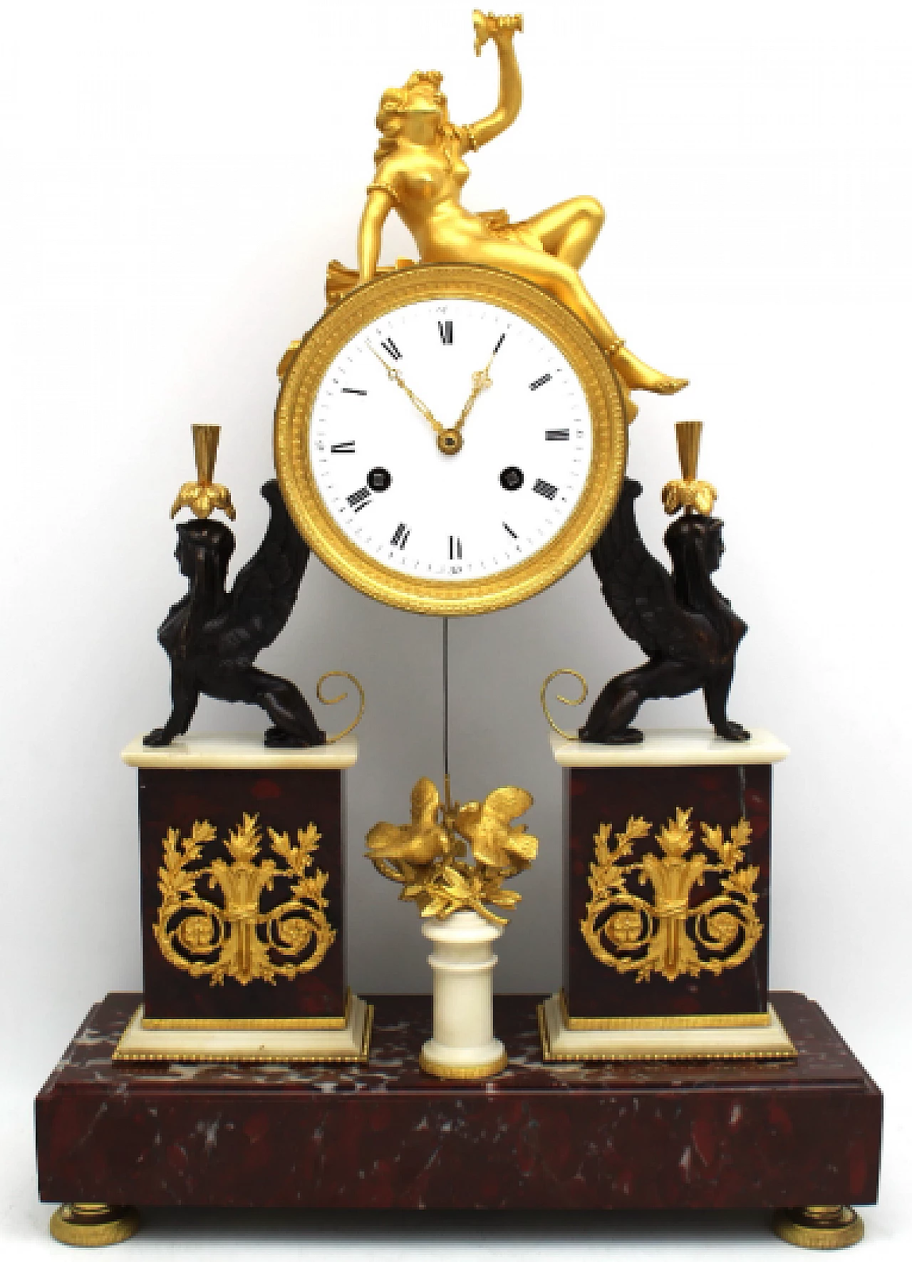 Directoire bronze and marble table pendulum clock, late 18th century 10