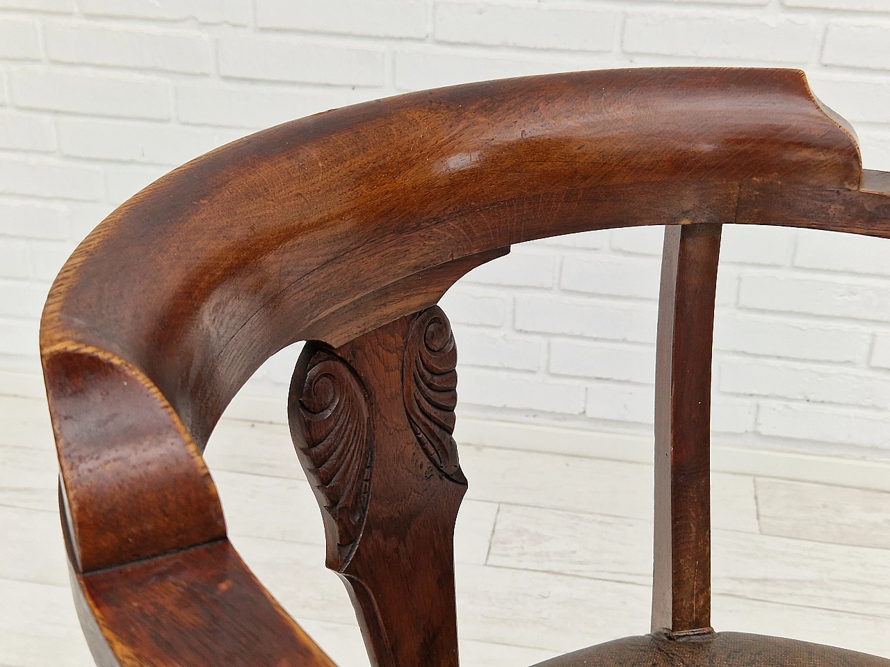 Scandinavian leather and stained oak chairs, 1950s 2