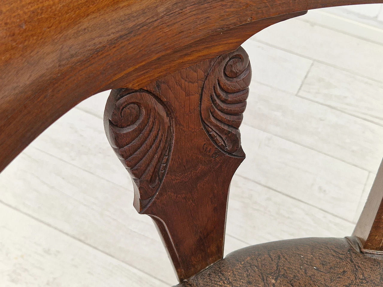 Scandinavian leather and stained oak chairs, 1950s 3