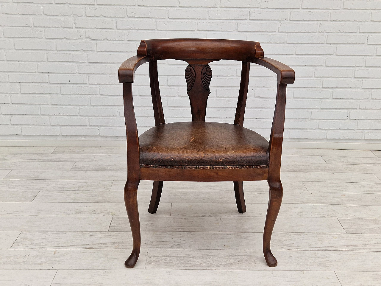 Scandinavian leather and stained oak chairs, 1950s 4