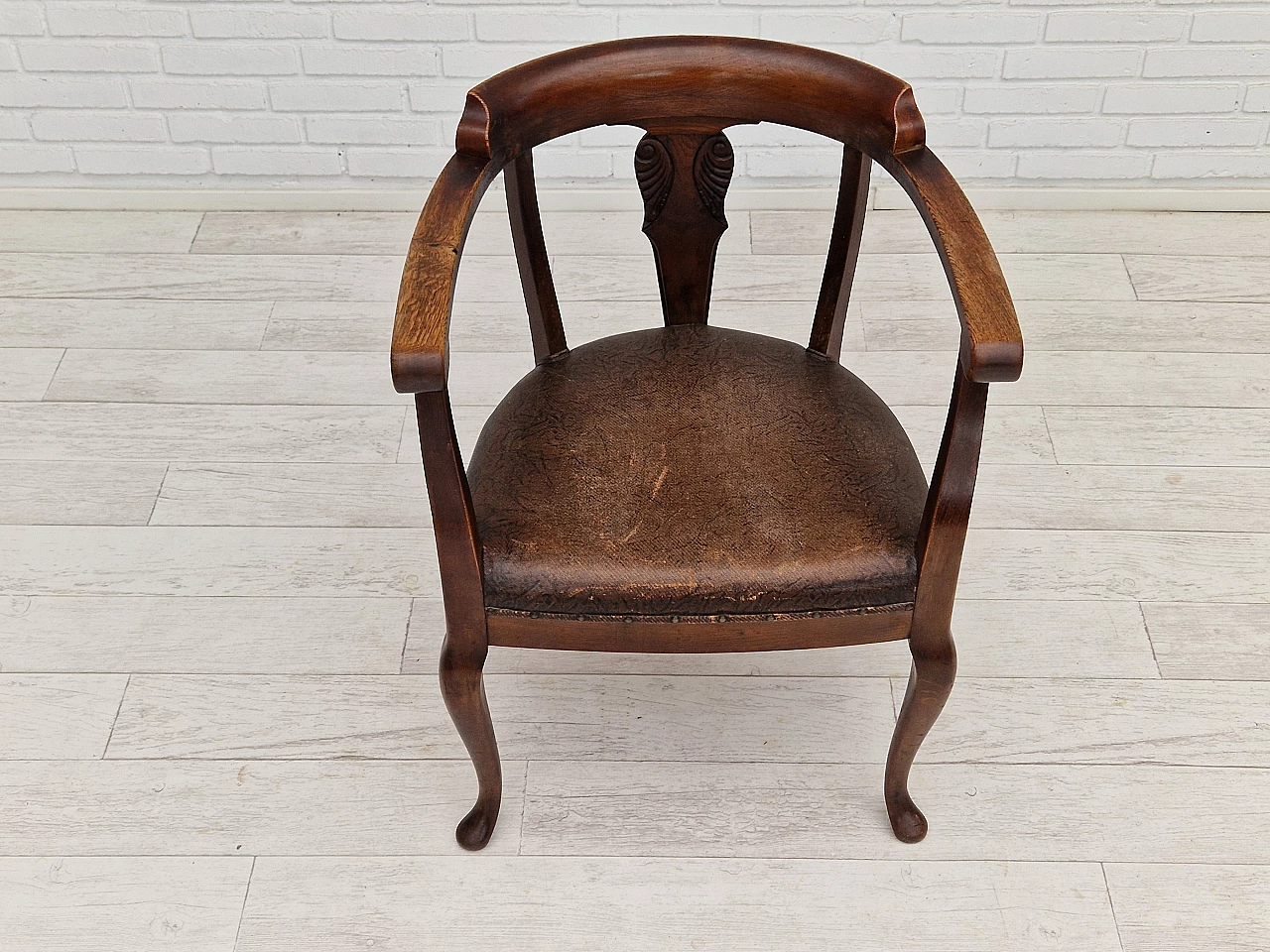 Scandinavian leather and stained oak chairs, 1950s 5