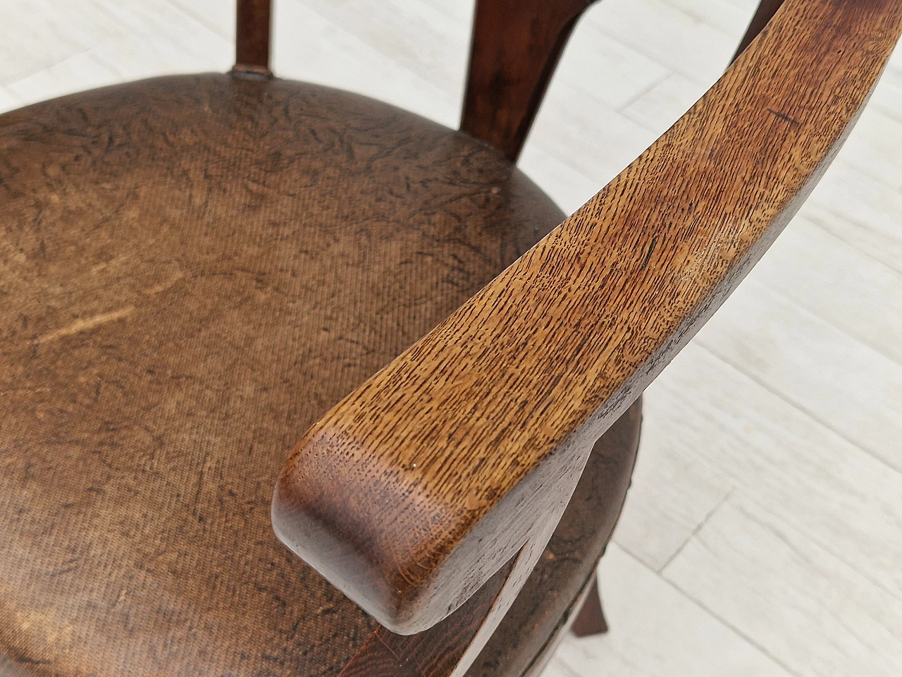 Scandinavian leather and stained oak chairs, 1950s 6