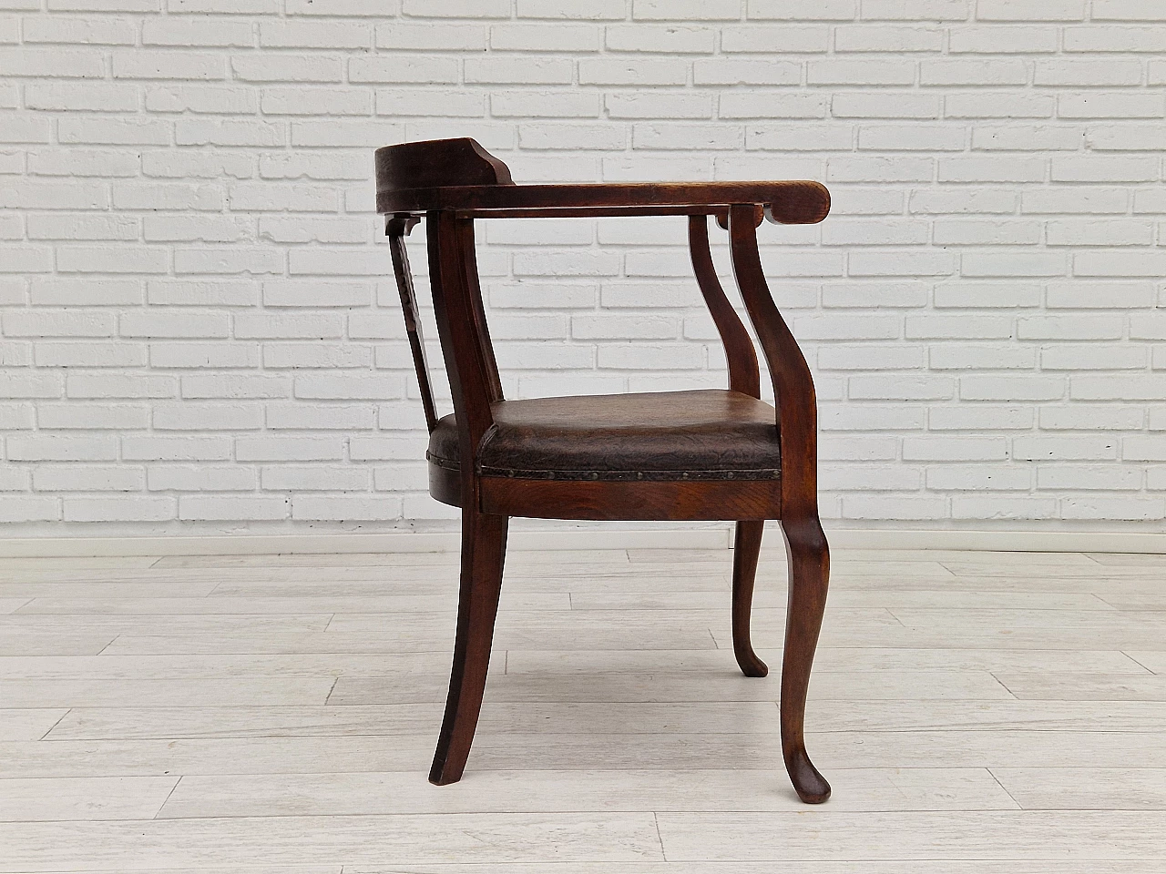 Scandinavian leather and stained oak chairs, 1950s 7