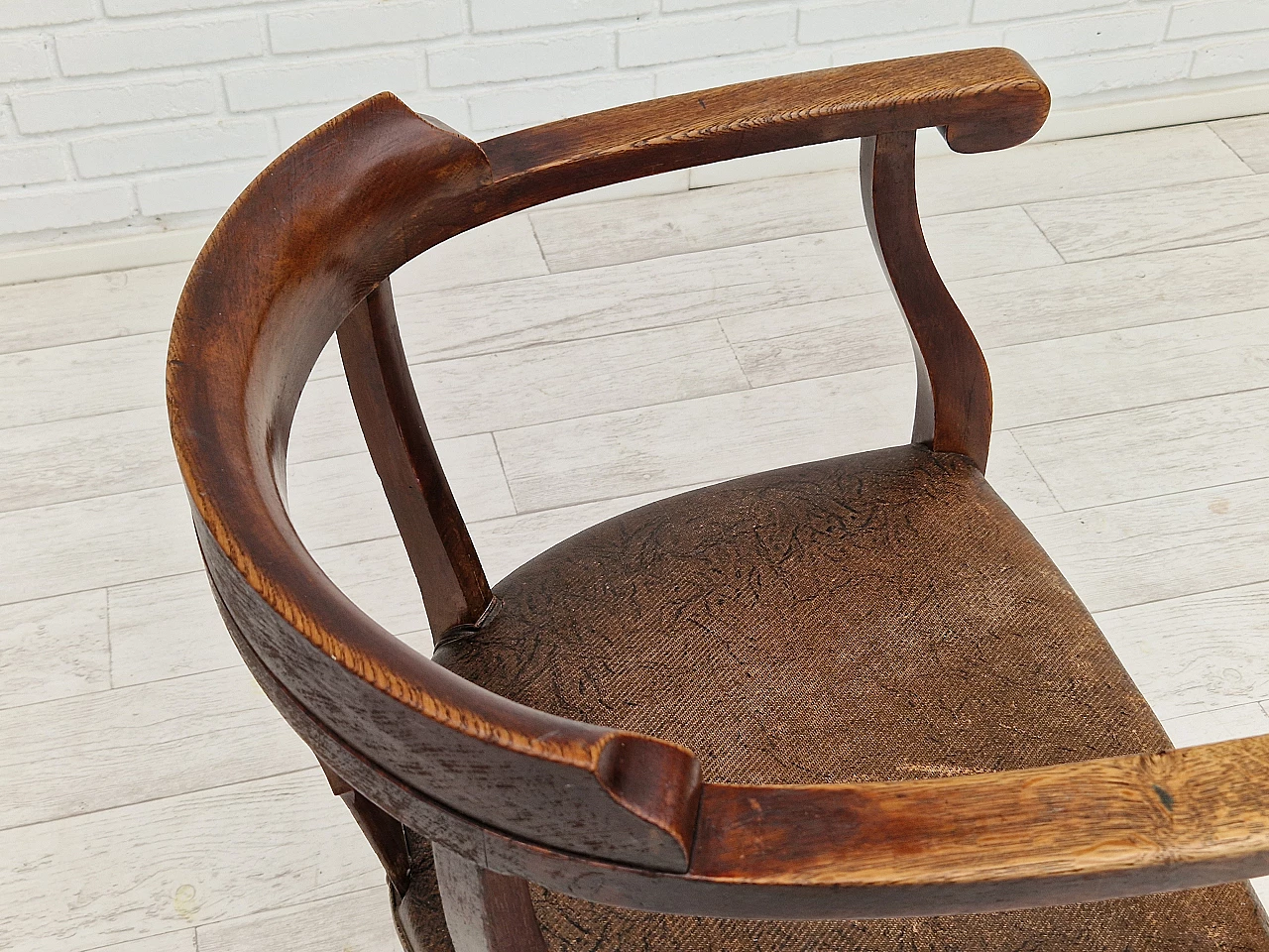 Scandinavian leather and stained oak chairs, 1950s 9