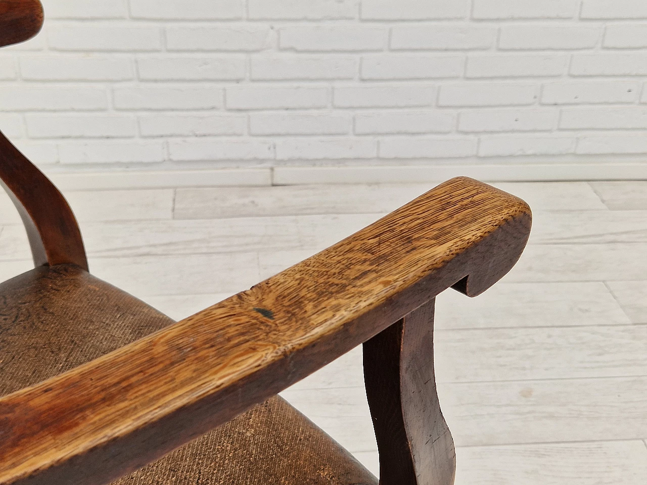 Scandinavian leather and stained oak chairs, 1950s 10