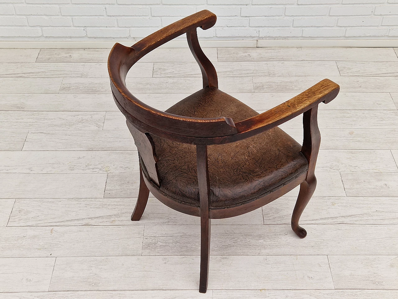 Scandinavian leather and stained oak chairs, 1950s 11