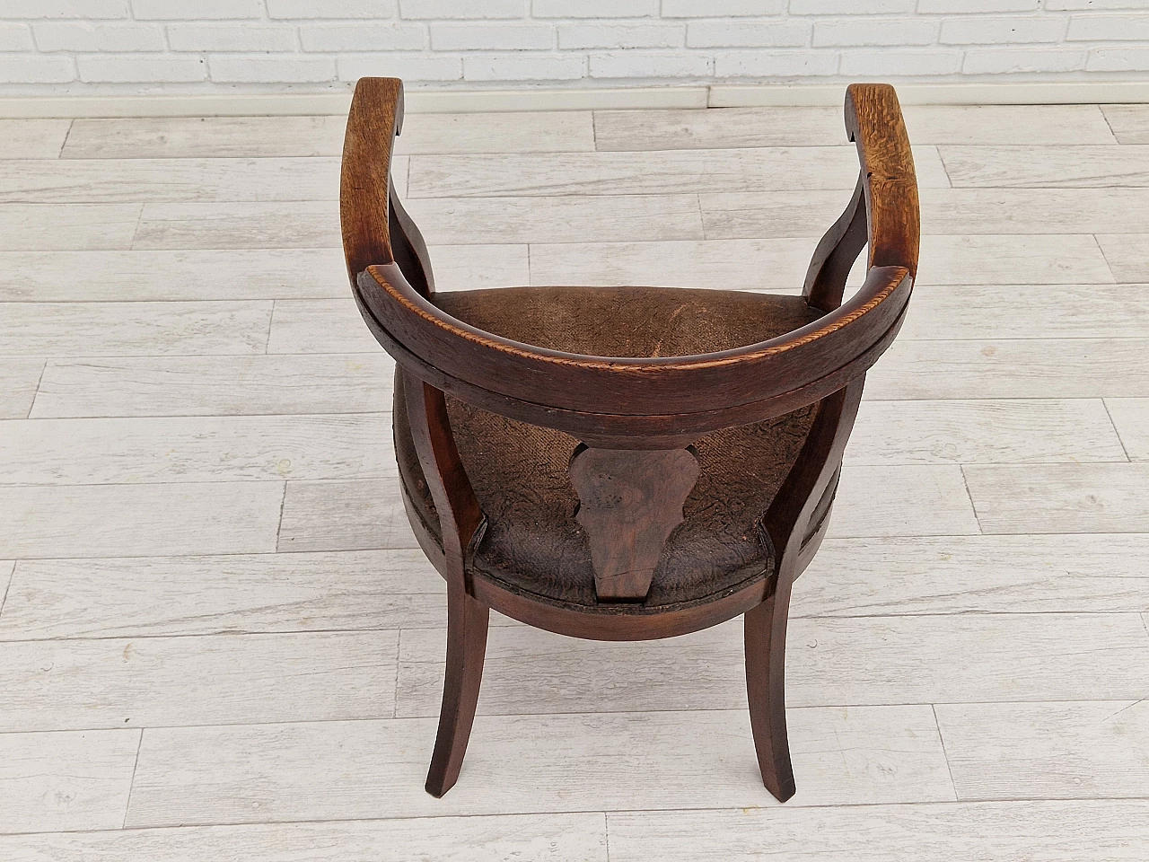 Scandinavian leather and stained oak chairs, 1950s 14