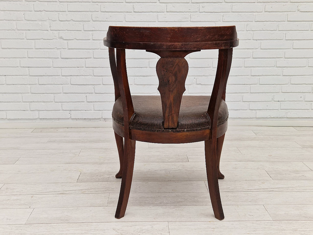 Scandinavian leather and stained oak chairs, 1950s 15