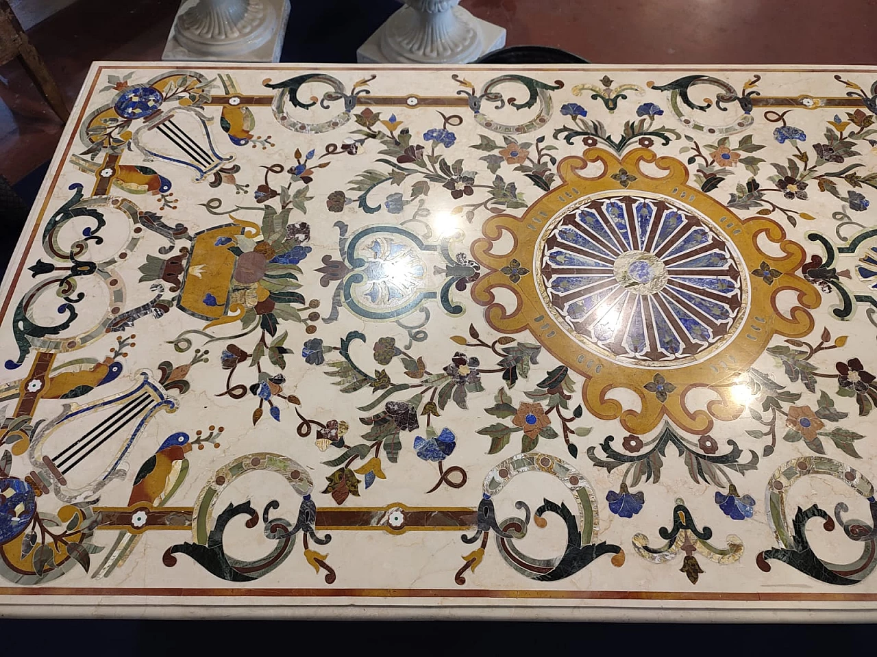 Inlaid marble table with Thassos marble bases, early 19th century 1