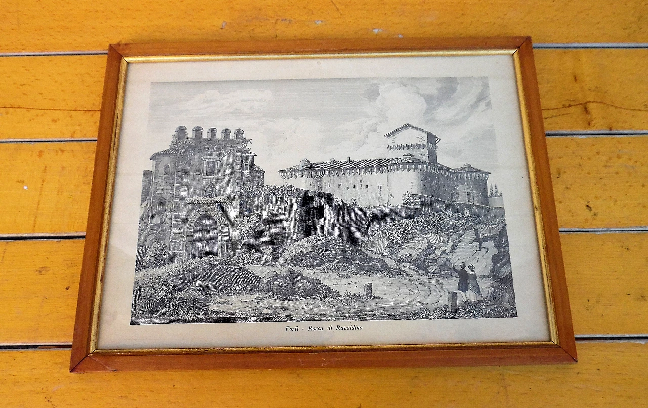 4 Engravings of views with frame, 19th century 4