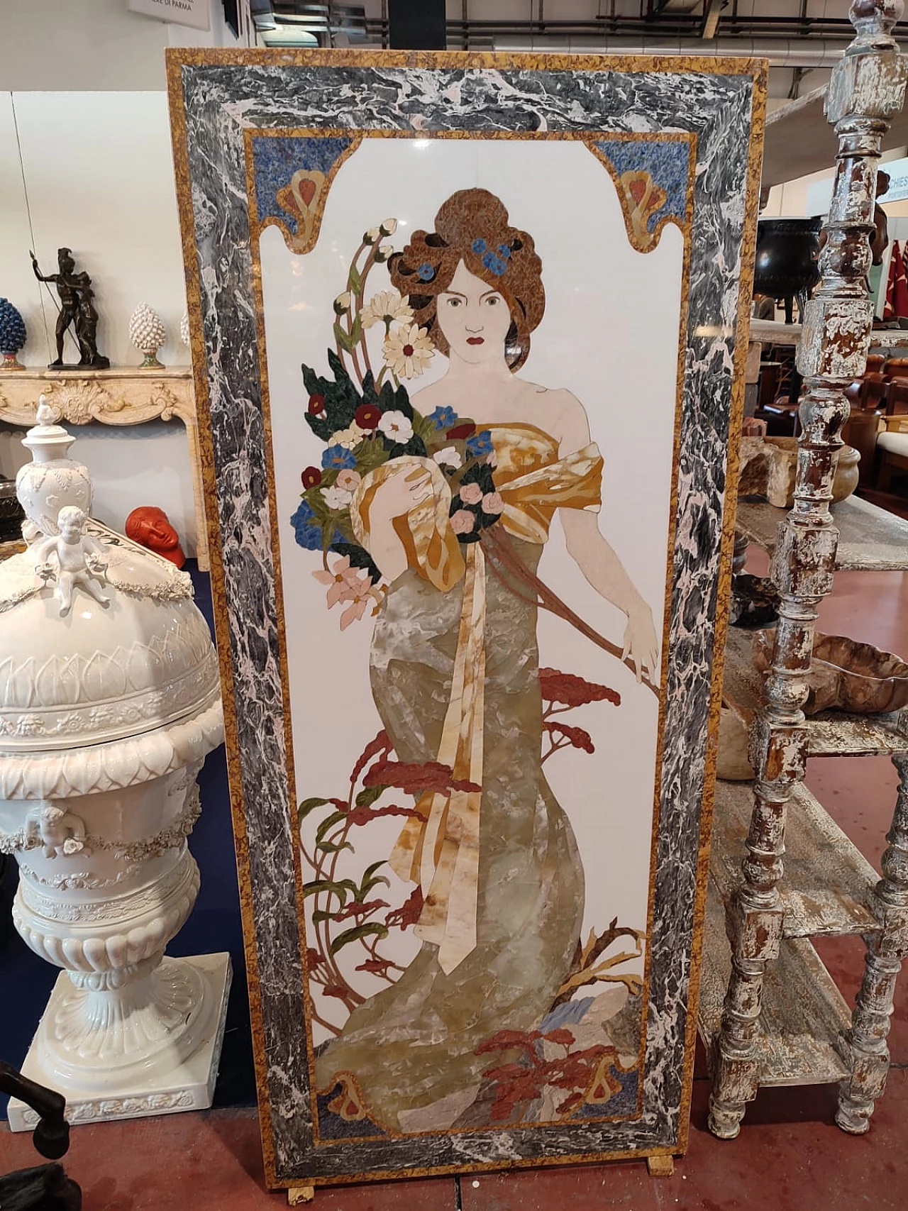 Art Nouveau inlaid marble panel, late 19th century 2