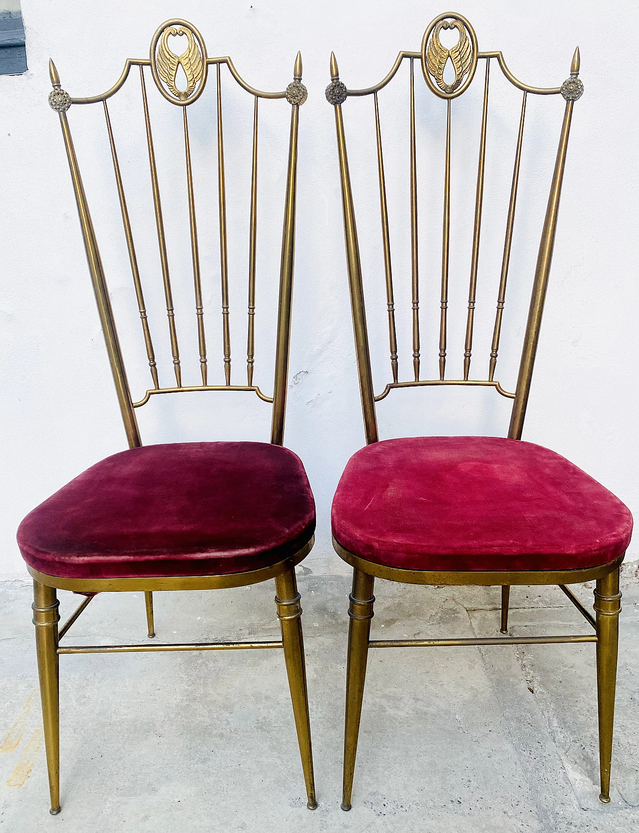 Pair of Chiavarine brass chairs by Gaetano Descalzi, 1950s 1