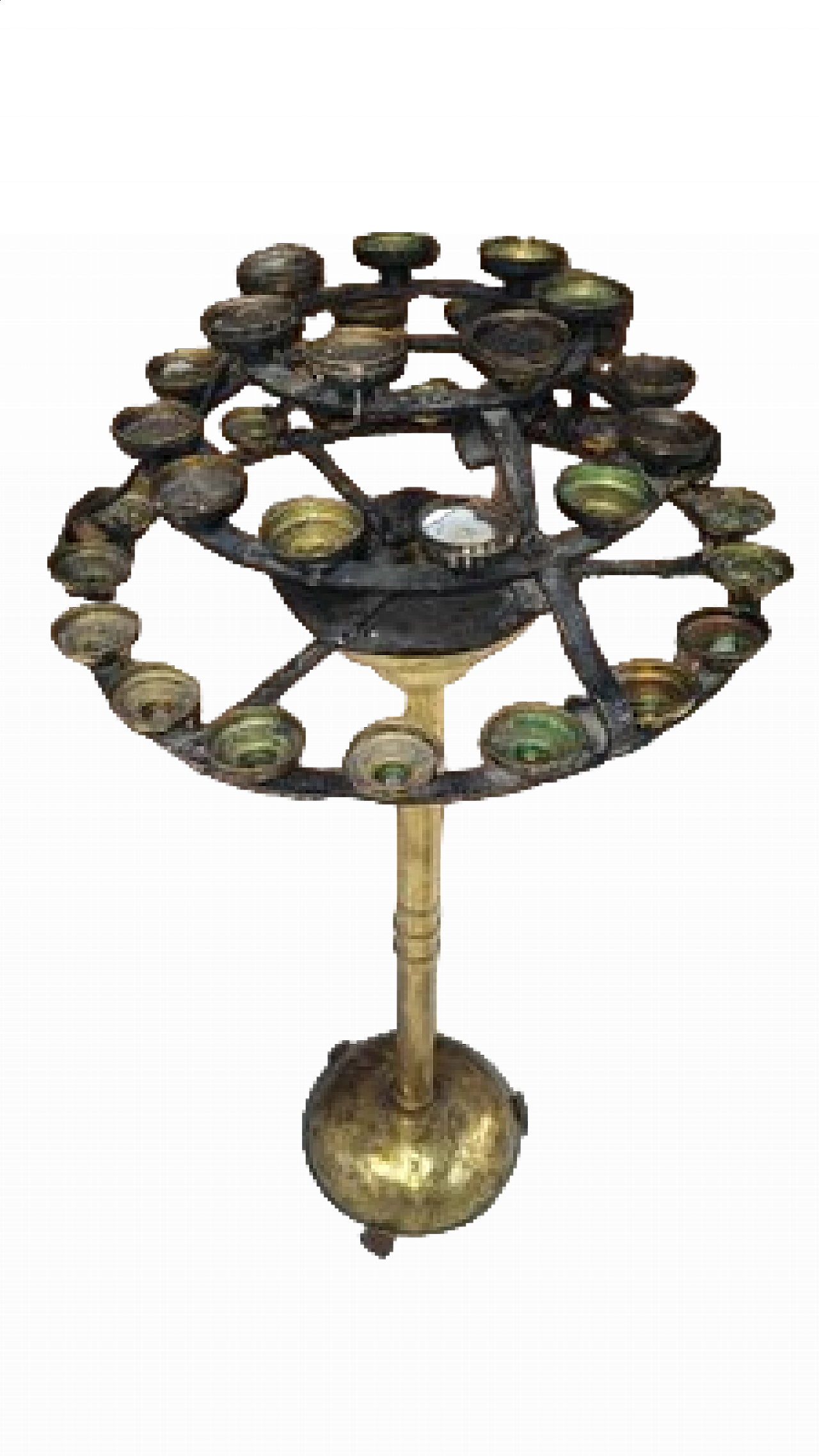 Iron church candlestick holder with brass base, 1940s 5