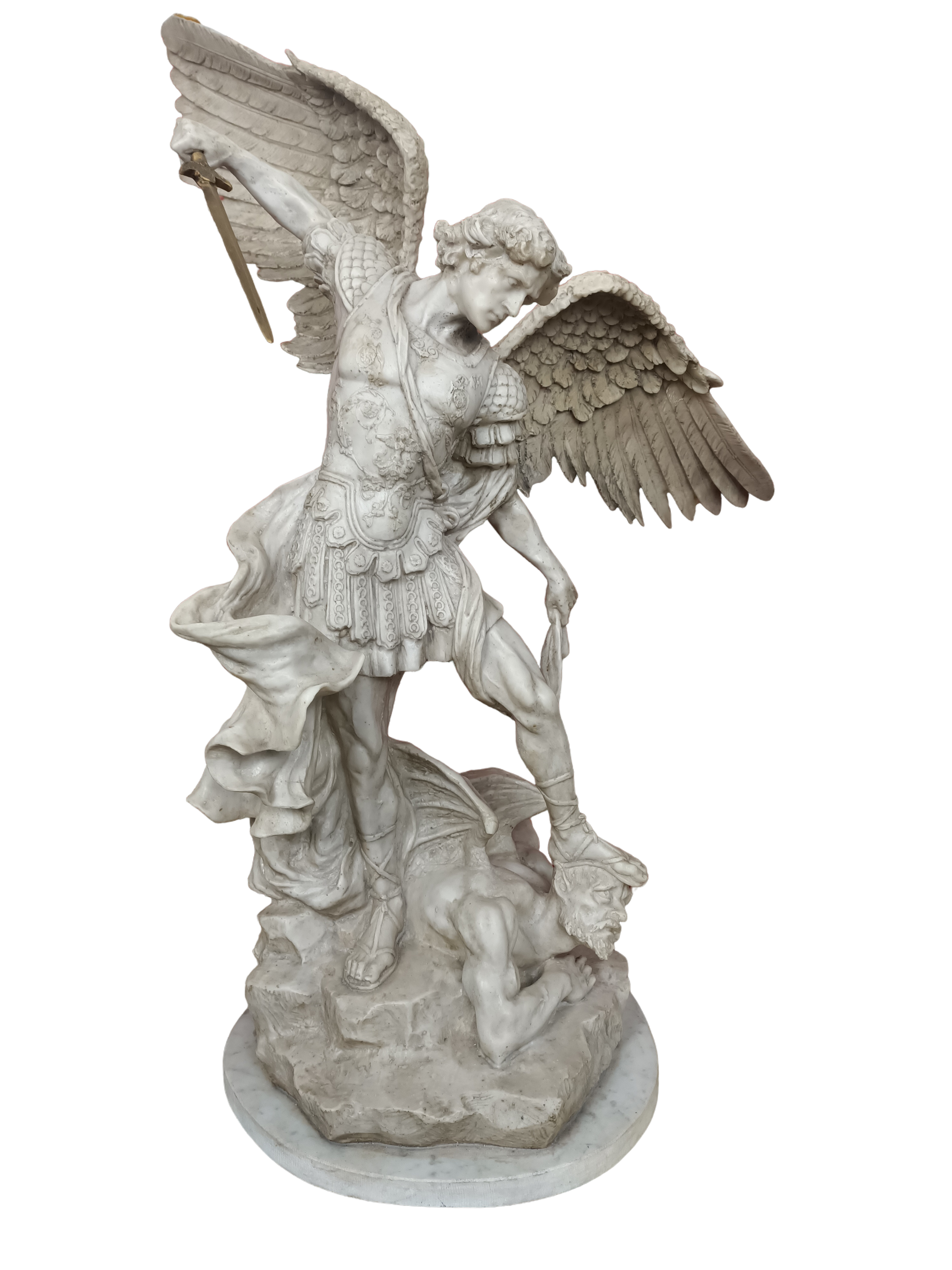 Statua san Michele Arcangelo polvere marmo bianco 30 cm