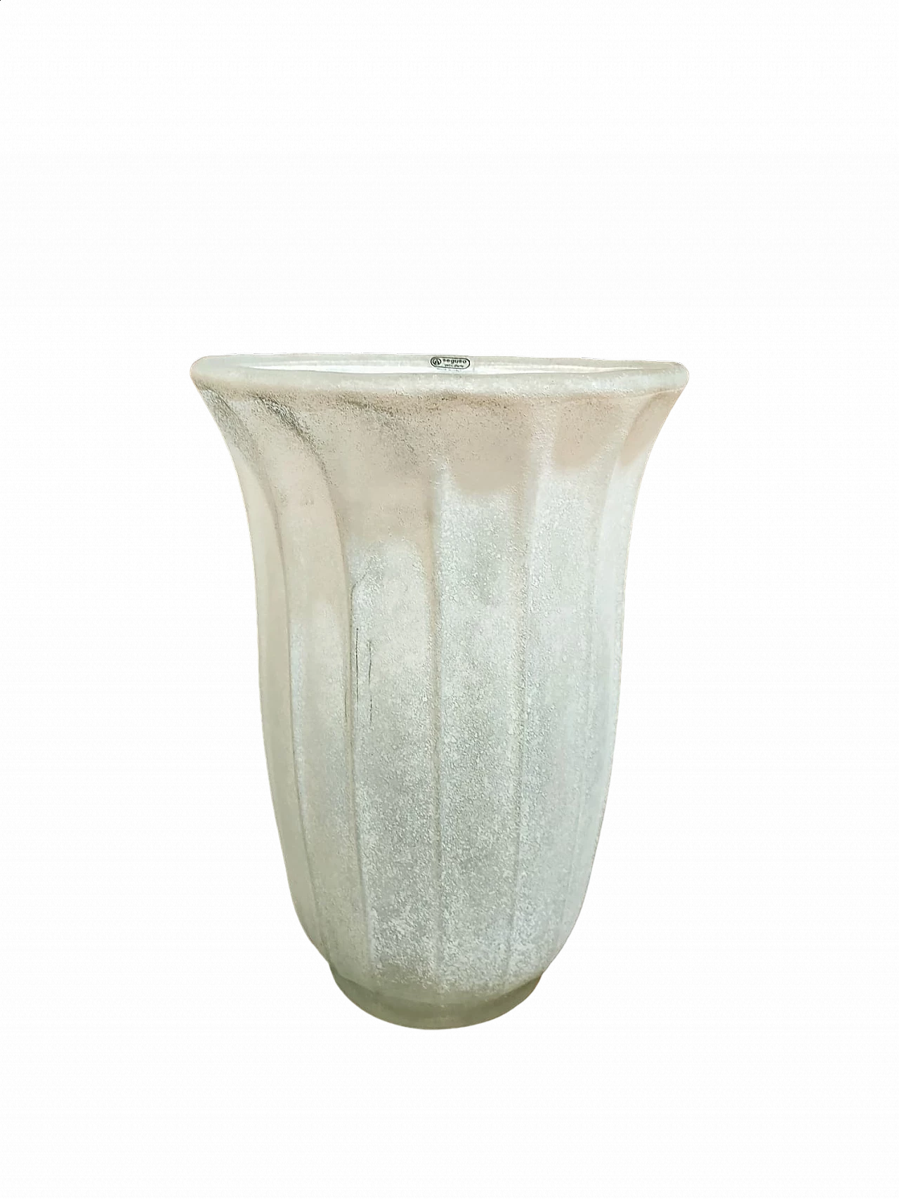 Fluted white glass Scavo vase by Seguso, 1980s 7