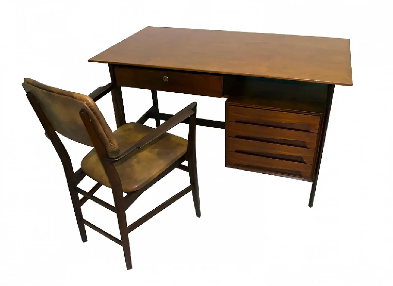 Desk with chair in teak wood by Vittorio Dassi, 1950s 1