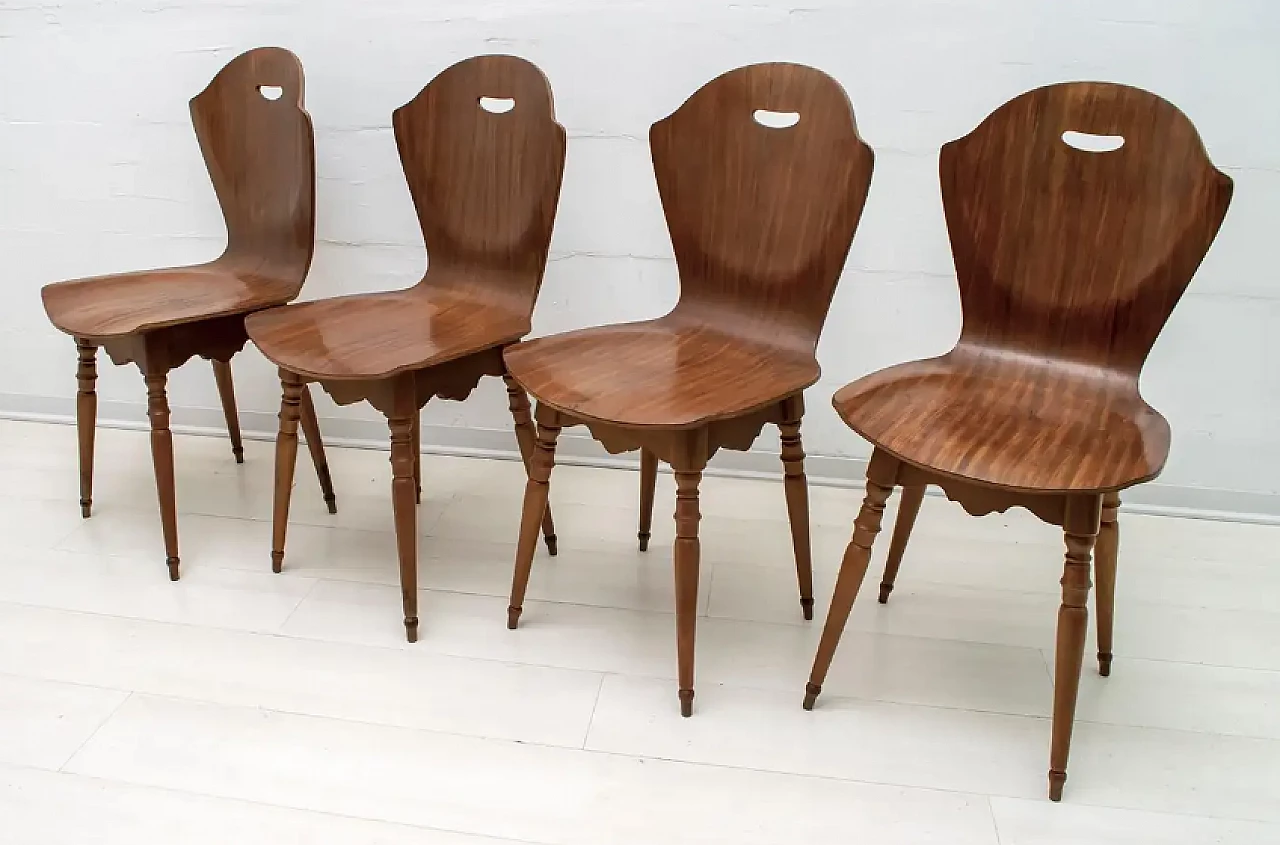 4 Chairs in curved teak plywood and beech, 1950s 3