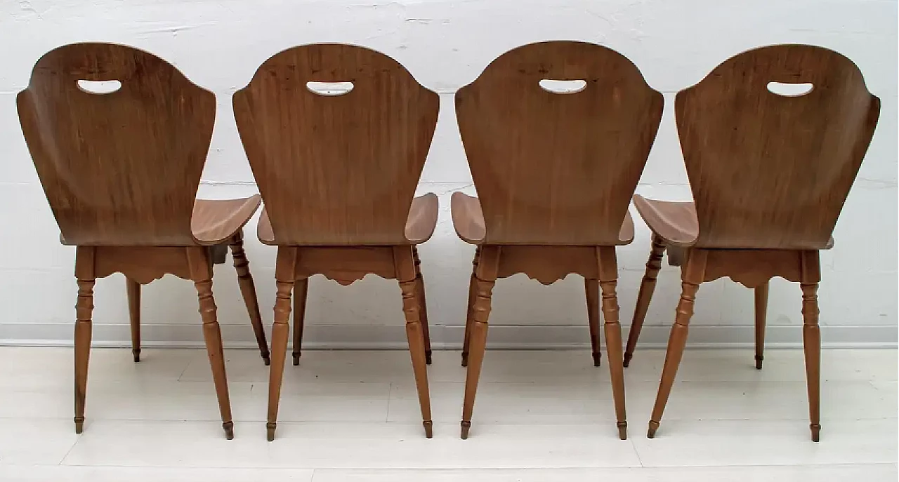 4 Chairs in curved teak plywood and beech, 1950s 5