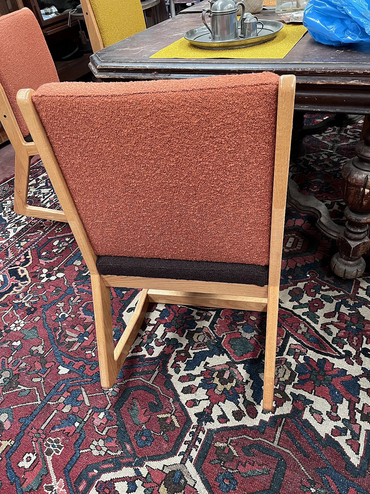 Wooden chair covered in bouclè fabric in Scandinavian-style, 1950s 2