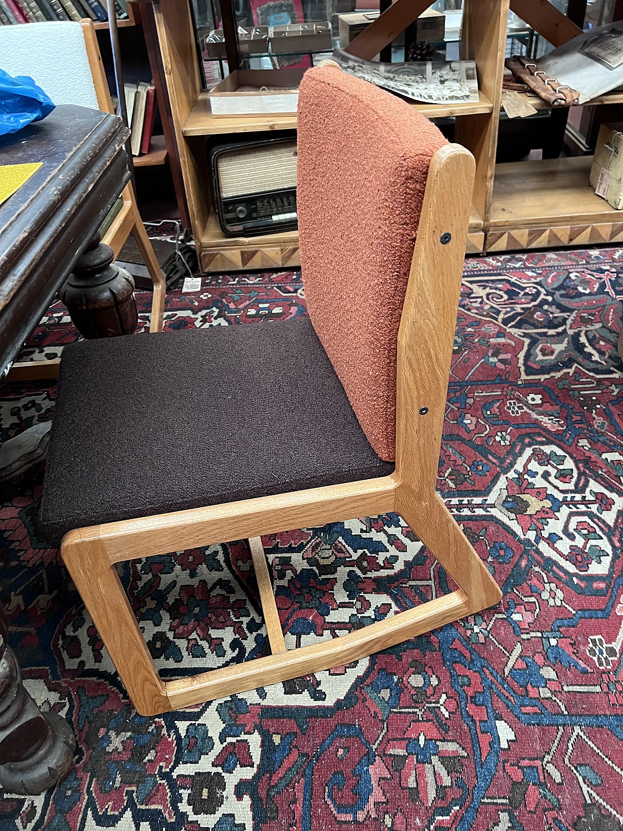 Wooden chair covered in bouclè fabric in Scandinavian-style, 1950s 3