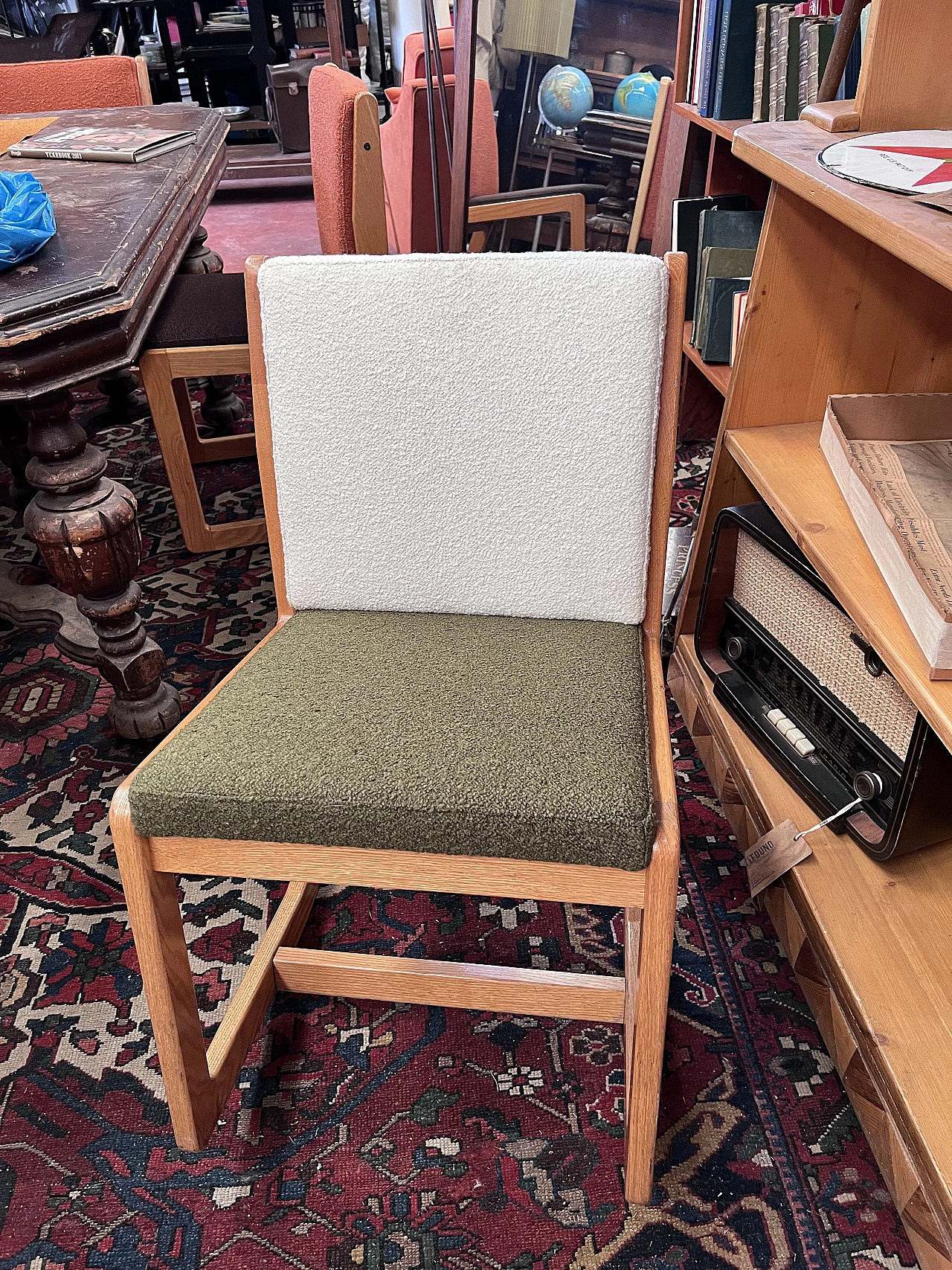 Wooden chair covered in bouclè fabric in Scandinavian-style, 1950s 4