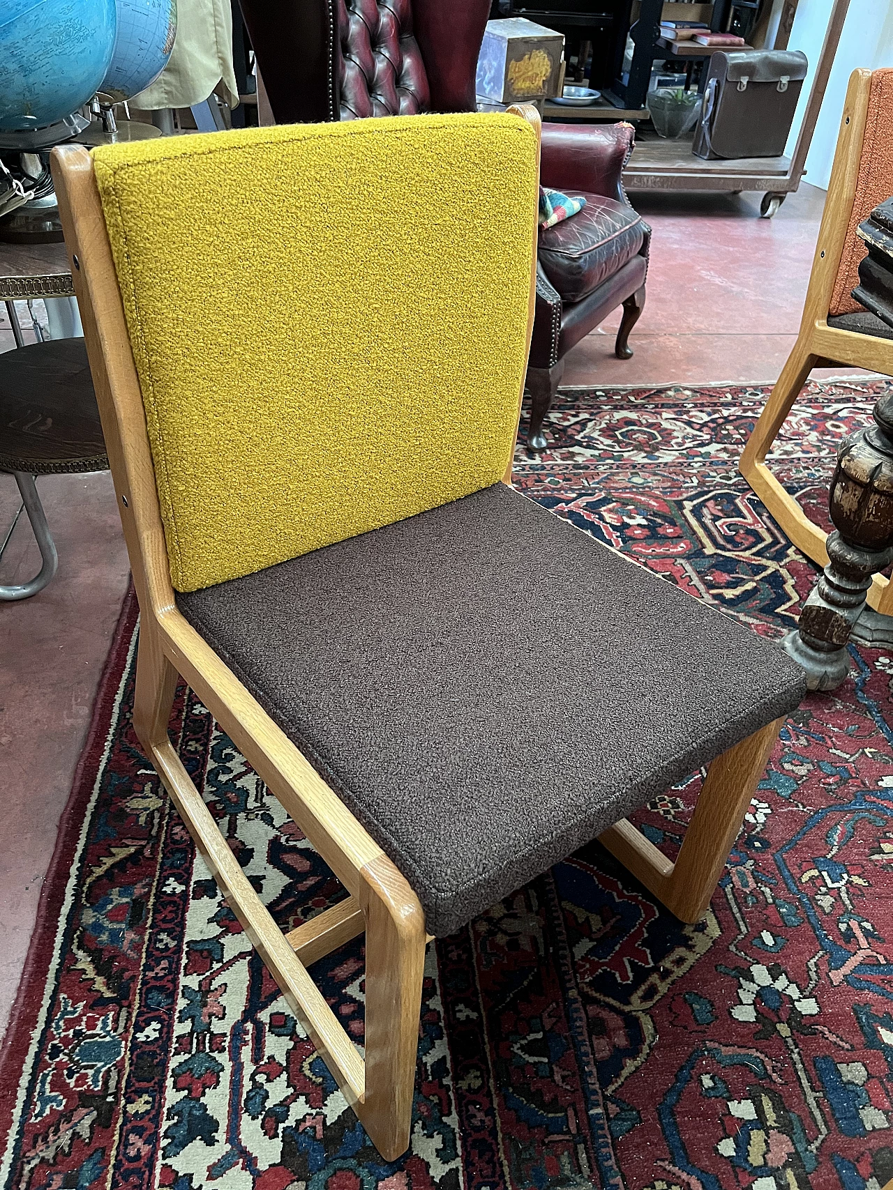 Wooden chair covered in bouclè fabric in Scandinavian-style, 1950s 5