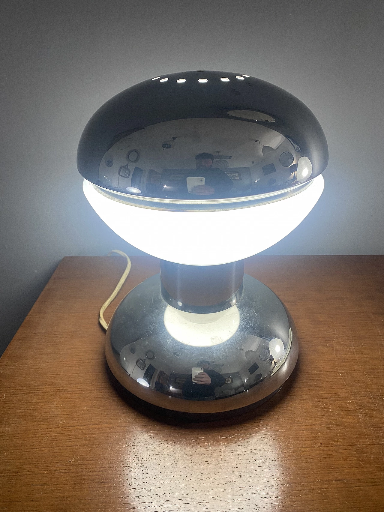 Metal and glass table lamp by Reggiani, 1960s 1