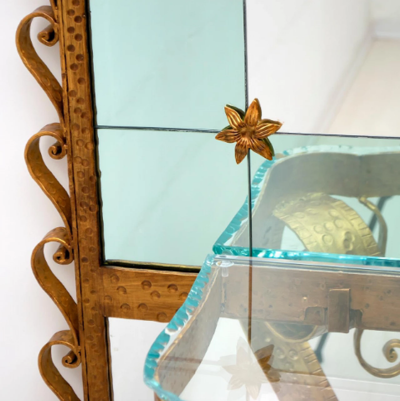 Wrought iron and glass console with mirror by Pier Luigi Colli, 1950s 14