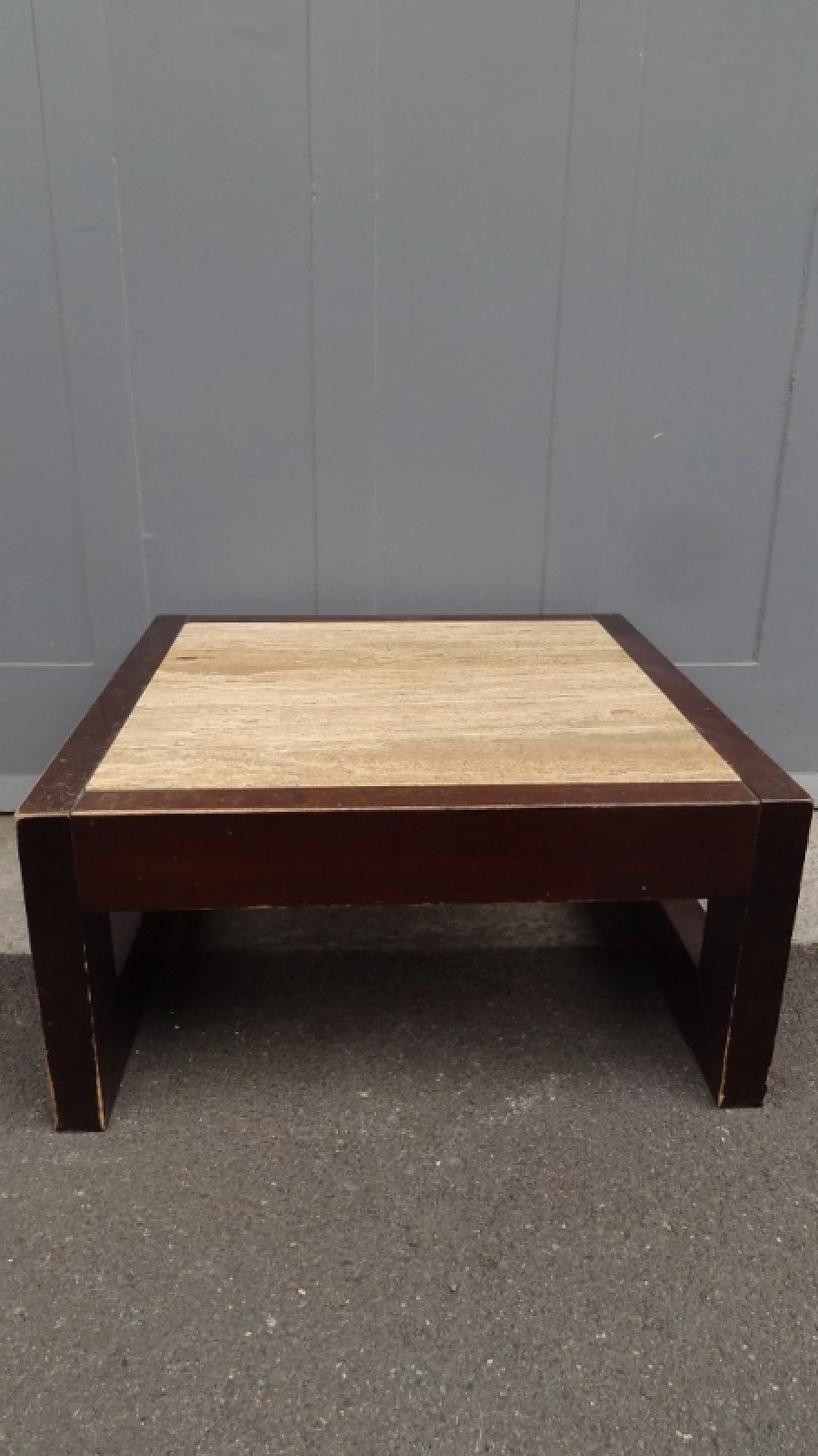 Square wood coffee table with travertine top 3