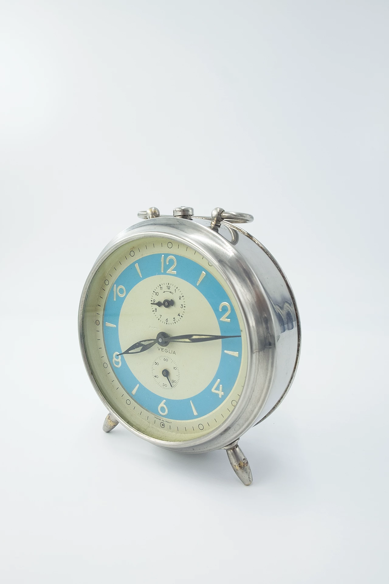 Metal table clock by Veglia, 1950s 7