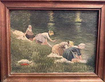 M. Vergeared, Washerwomen, oil on canvas