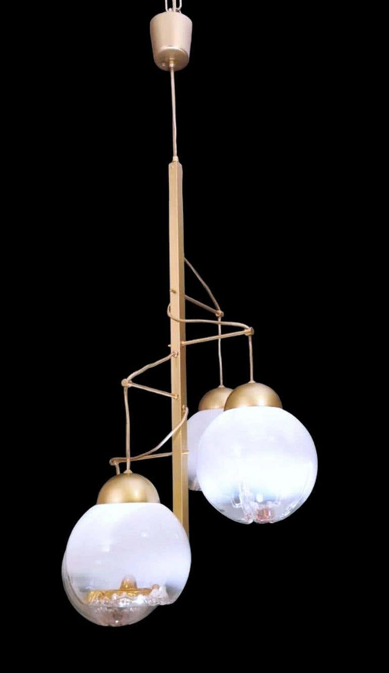 Satin-finished brass and Murano glass chandelier attributed to Mazzega, 1960s 3