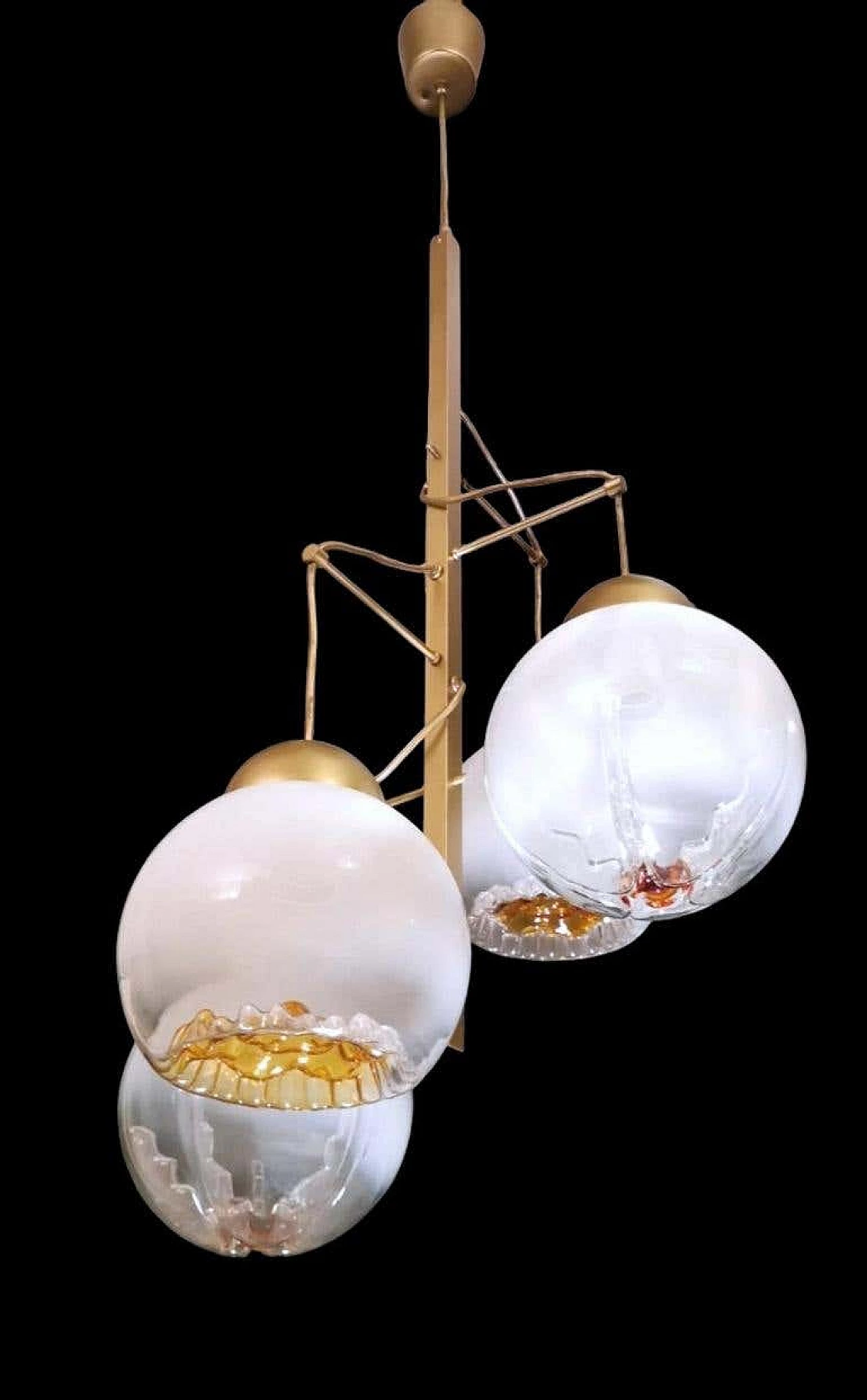 Satin-finished brass and Murano glass chandelier attributed to Mazzega, 1960s 4