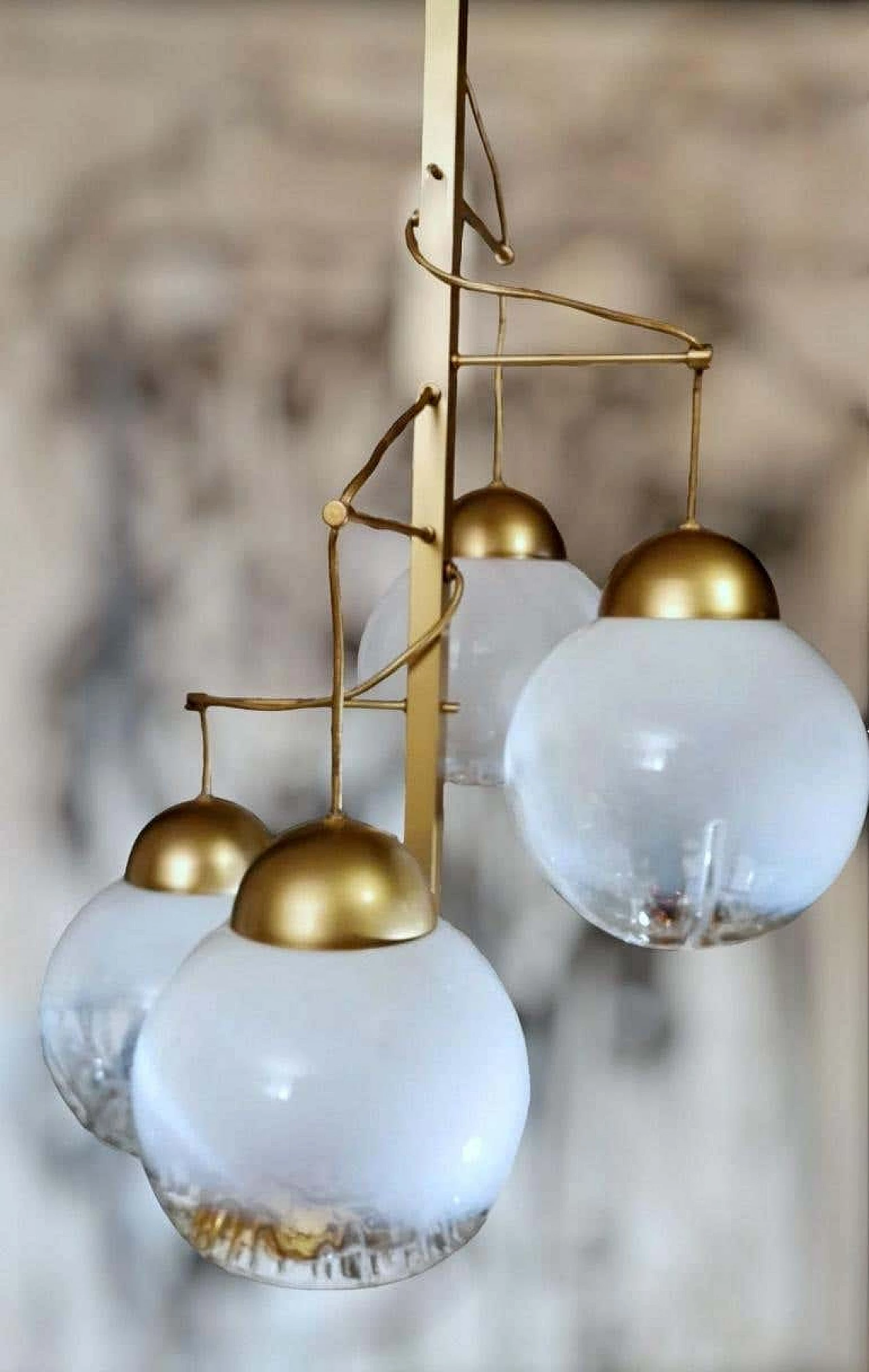 Satin-finished brass and Murano glass chandelier attributed to Mazzega, 1960s 5