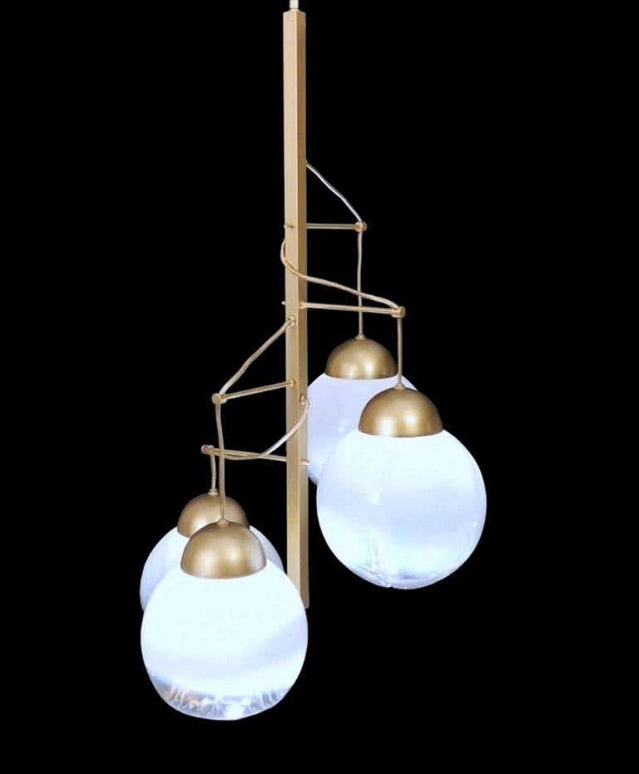 Satin-finished brass and Murano glass chandelier attributed to Mazzega, 1960s 7