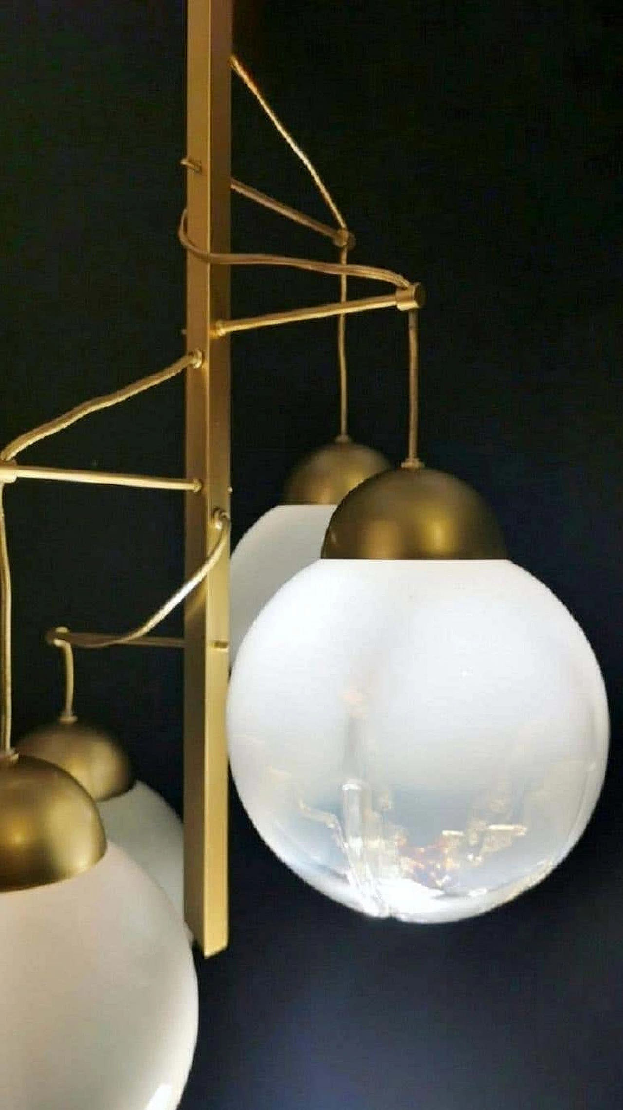 Satin-finished brass and Murano glass chandelier attributed to Mazzega, 1960s 9