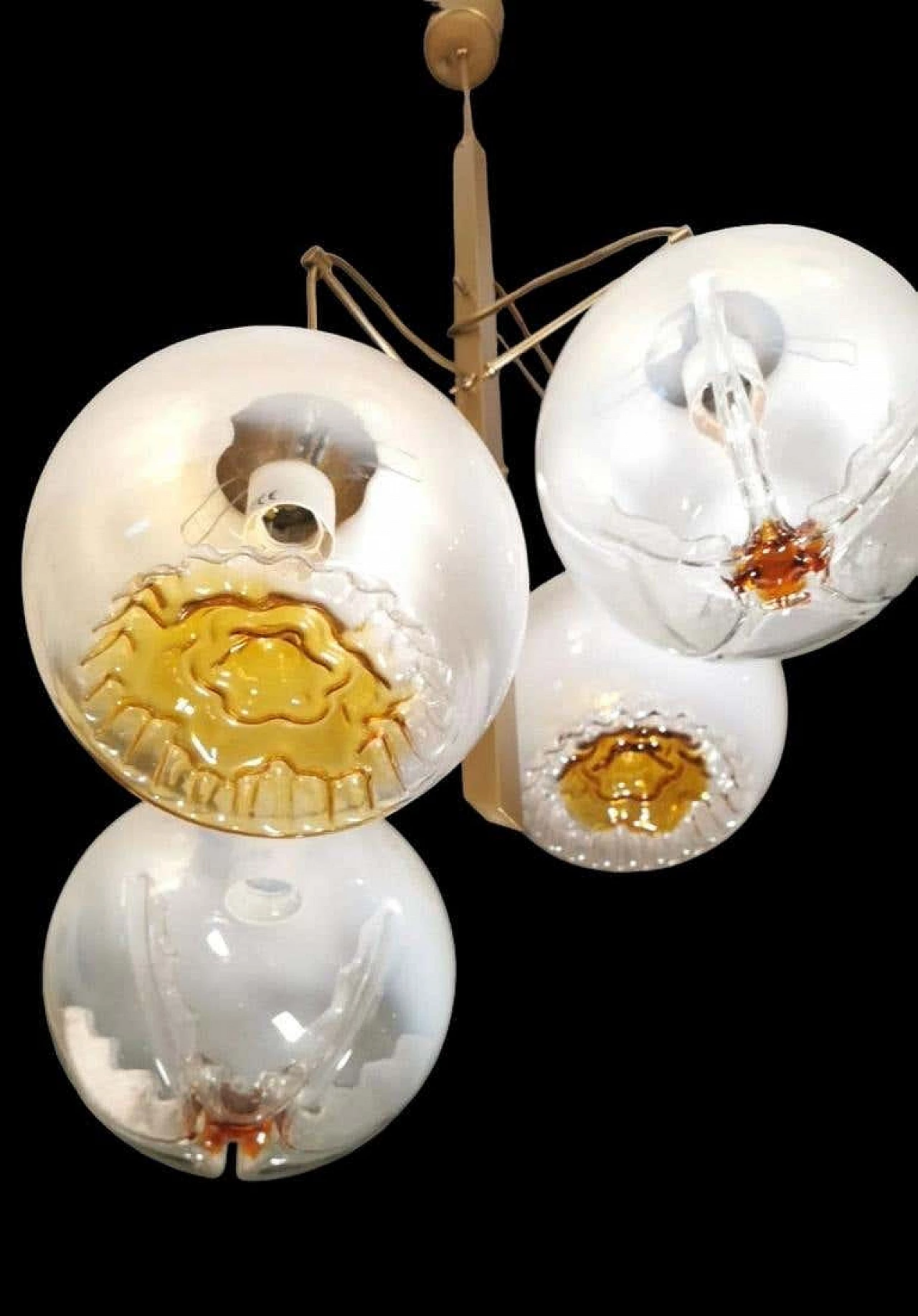 Satin-finished brass and Murano glass chandelier attributed to Mazzega, 1960s 12