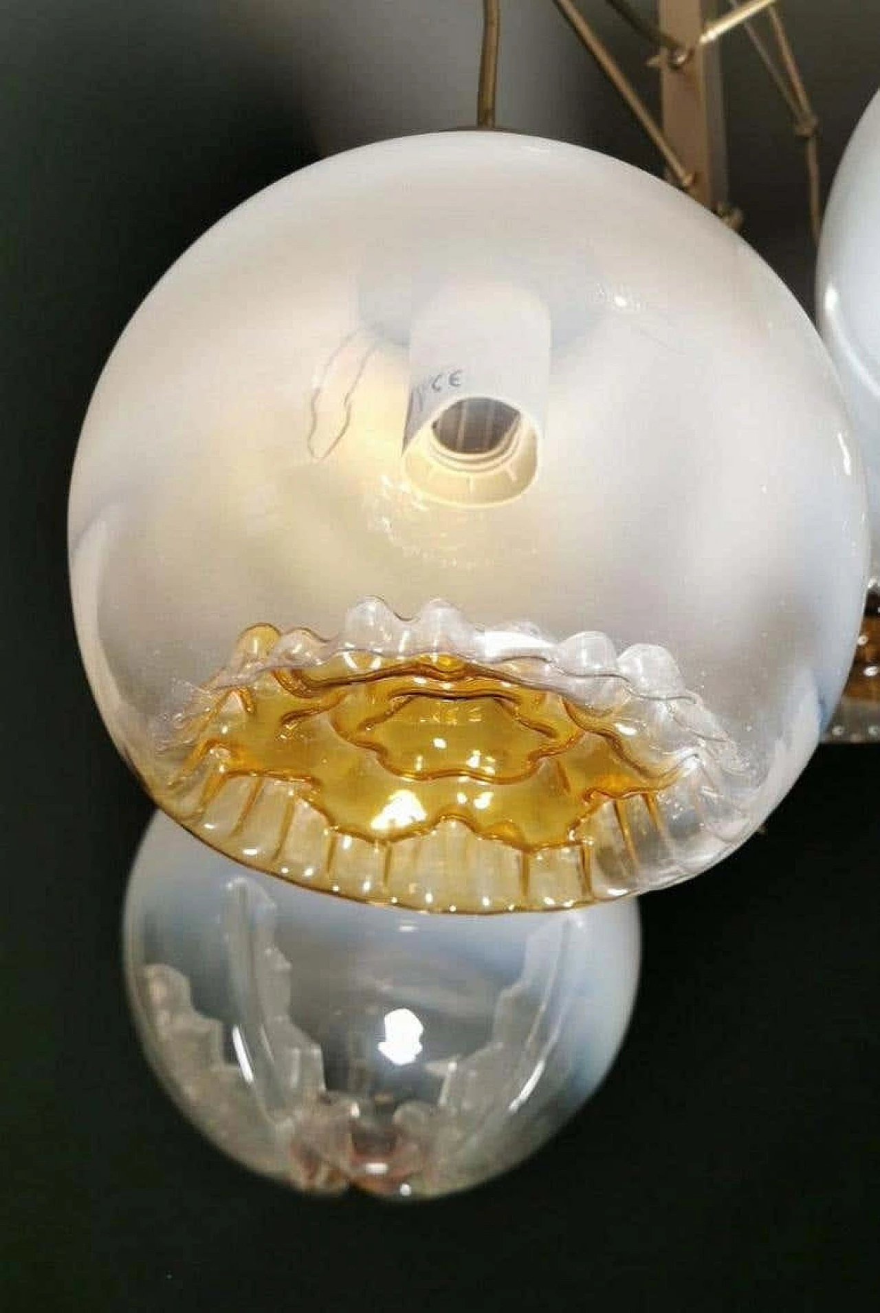 Satin-finished brass and Murano glass chandelier attributed to Mazzega, 1960s 13