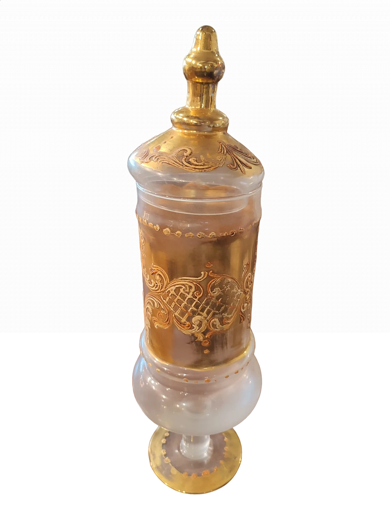 Painted and gilded blown glass apothecary vase, early 20th century 12