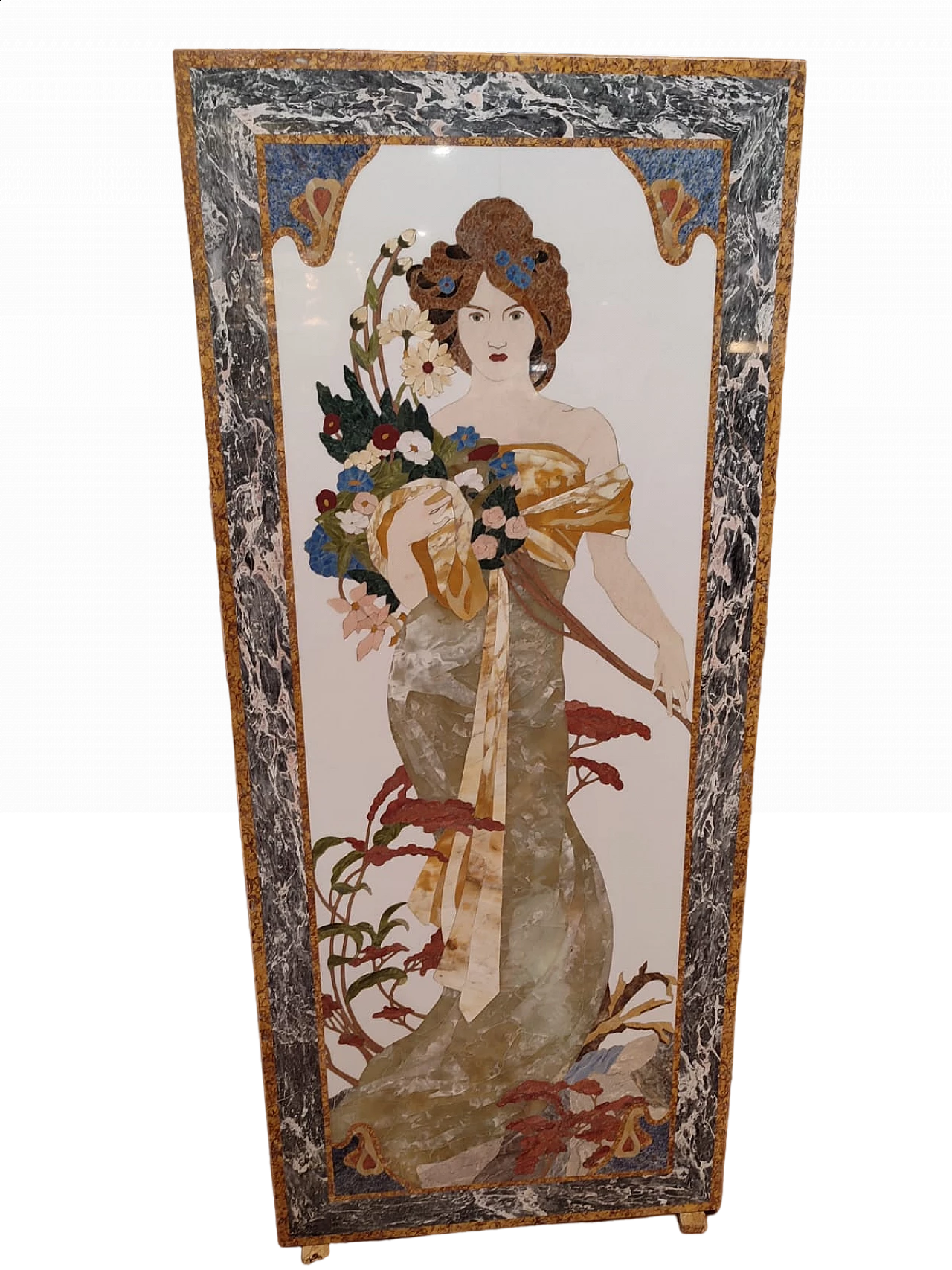 Art Nouveau inlaid marble panel, late 19th century 4