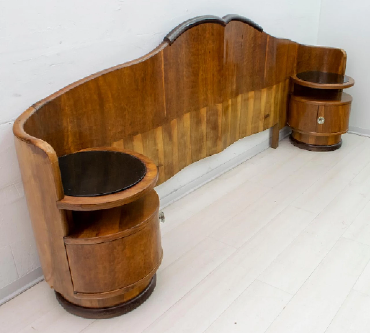 Art Deco walnut double bed with bedside tables, 1920s 6