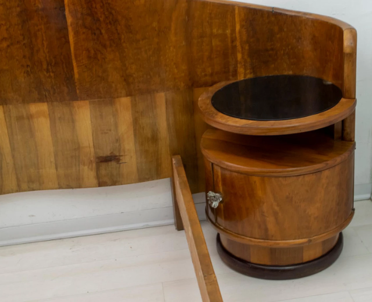 Art Deco walnut double bed with bedside tables, 1920s 7