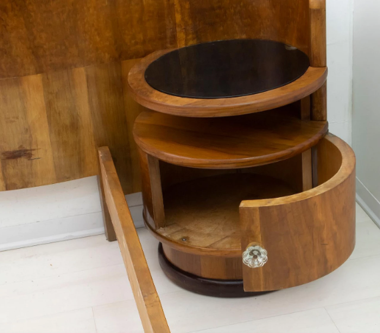 Art Deco walnut double bed with bedside tables, 1920s 8