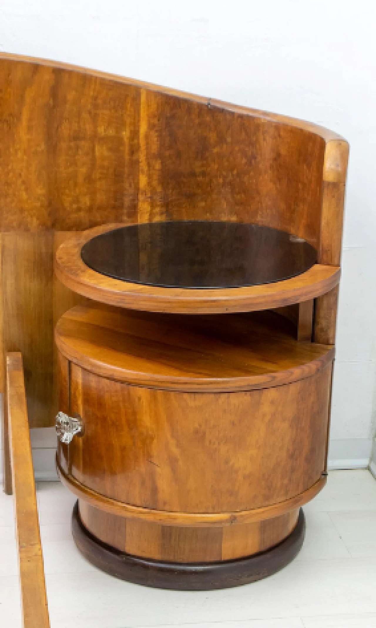 Art Deco walnut double bed with bedside tables, 1920s 9