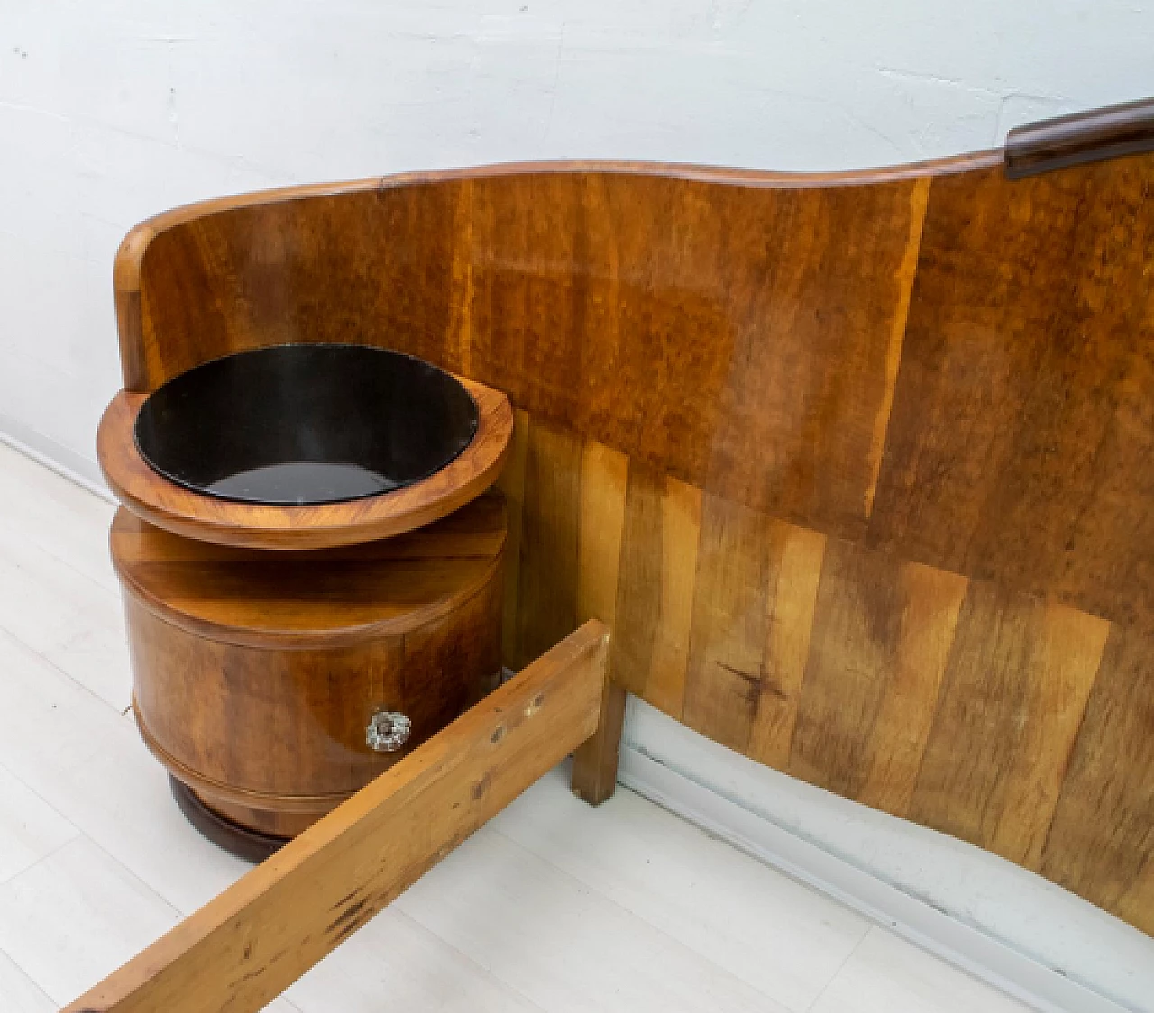 Art Deco walnut double bed with bedside tables, 1920s 11