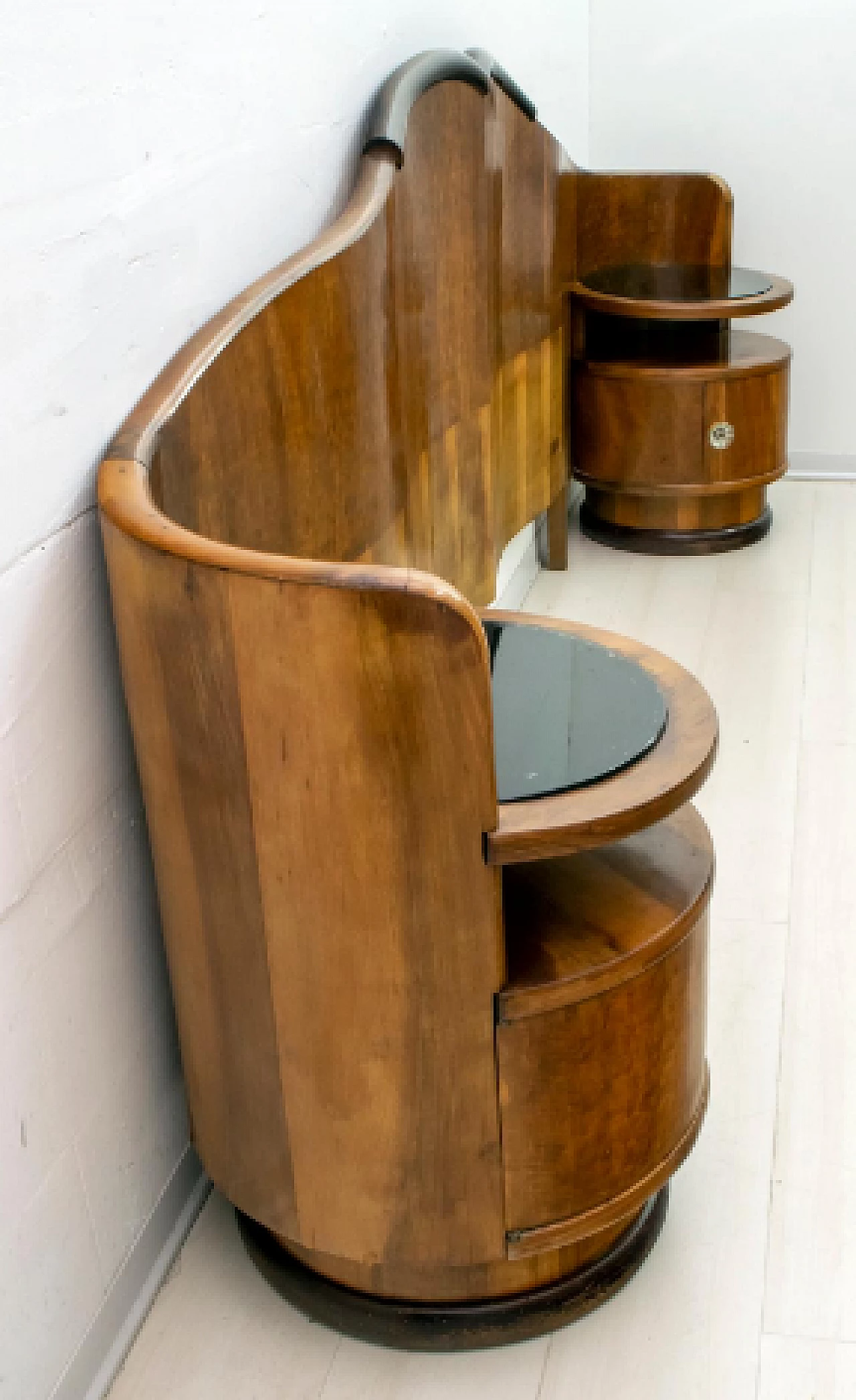 Art Deco walnut double bed with bedside tables, 1920s 12