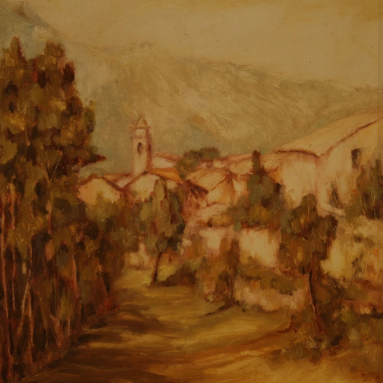 Italian painting of country village view, oil on canvas, 1977 5